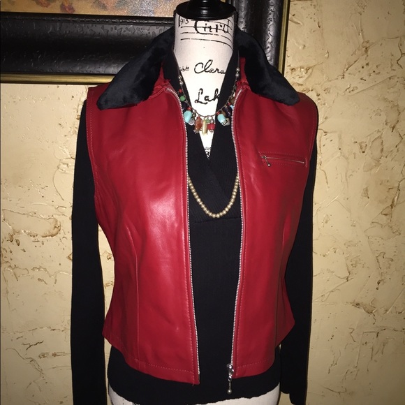Red Leather Vest - Picture 1 of 5
